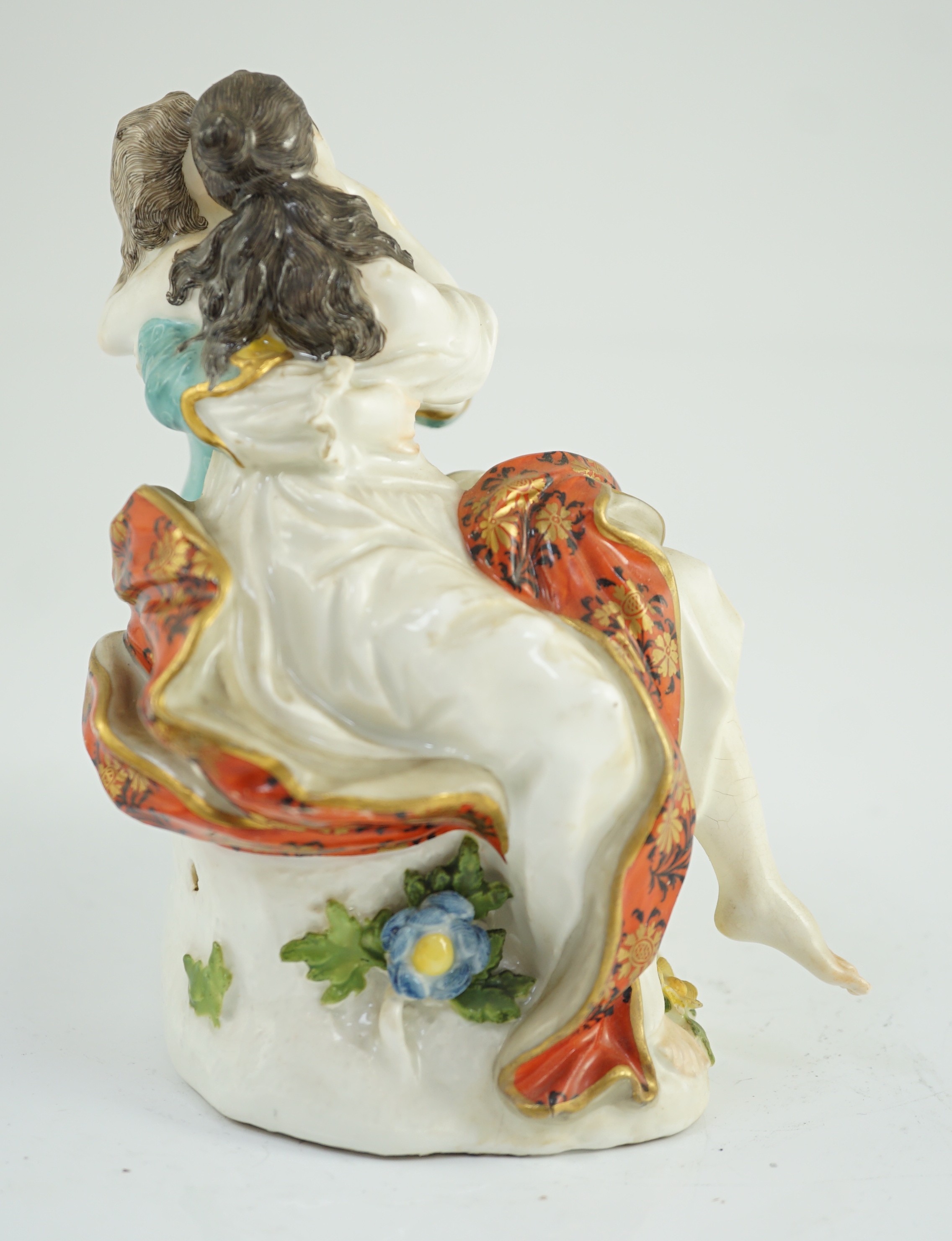 A Meissen porcelain group of lovers, c.1740, 13cm high, restored leg, Provenance - purchased from Winifred Williams, Eastbourne/London before 1970.